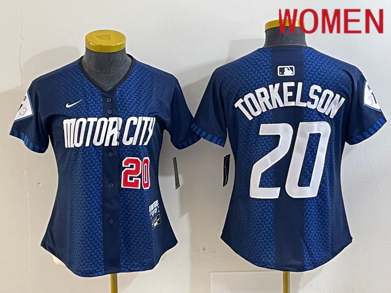 Women Detroit Tigers #20 Torkelson Blue City Edition Nike 2024 MLB Jersey style 3->women mlb jersey->Women Jersey